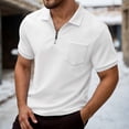 thumbnail image 2 of Mens Short Sleeve Polo Shirt Chest Pocket Zip Placket T Shirt Summer Breathable Knit Top White XL, 2 of 5