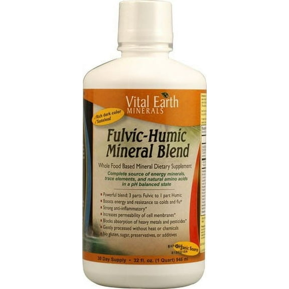 Vital Earth Minerals Fulvic Humic Mineral Blend Liquid – Fulvic Acid Supplement with 70  Trace Minerals, Electrolytes for Recovery, Balance & Energy, 32 Oz   1 Oz Cup