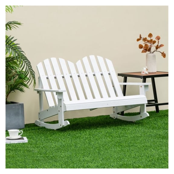 Outdoor Rocking Chair Wood - Fir Wood Porch Rocker, 30° Tilt, Adirondack Style, High Back, Wide Armrests, Garden Patio Furniture