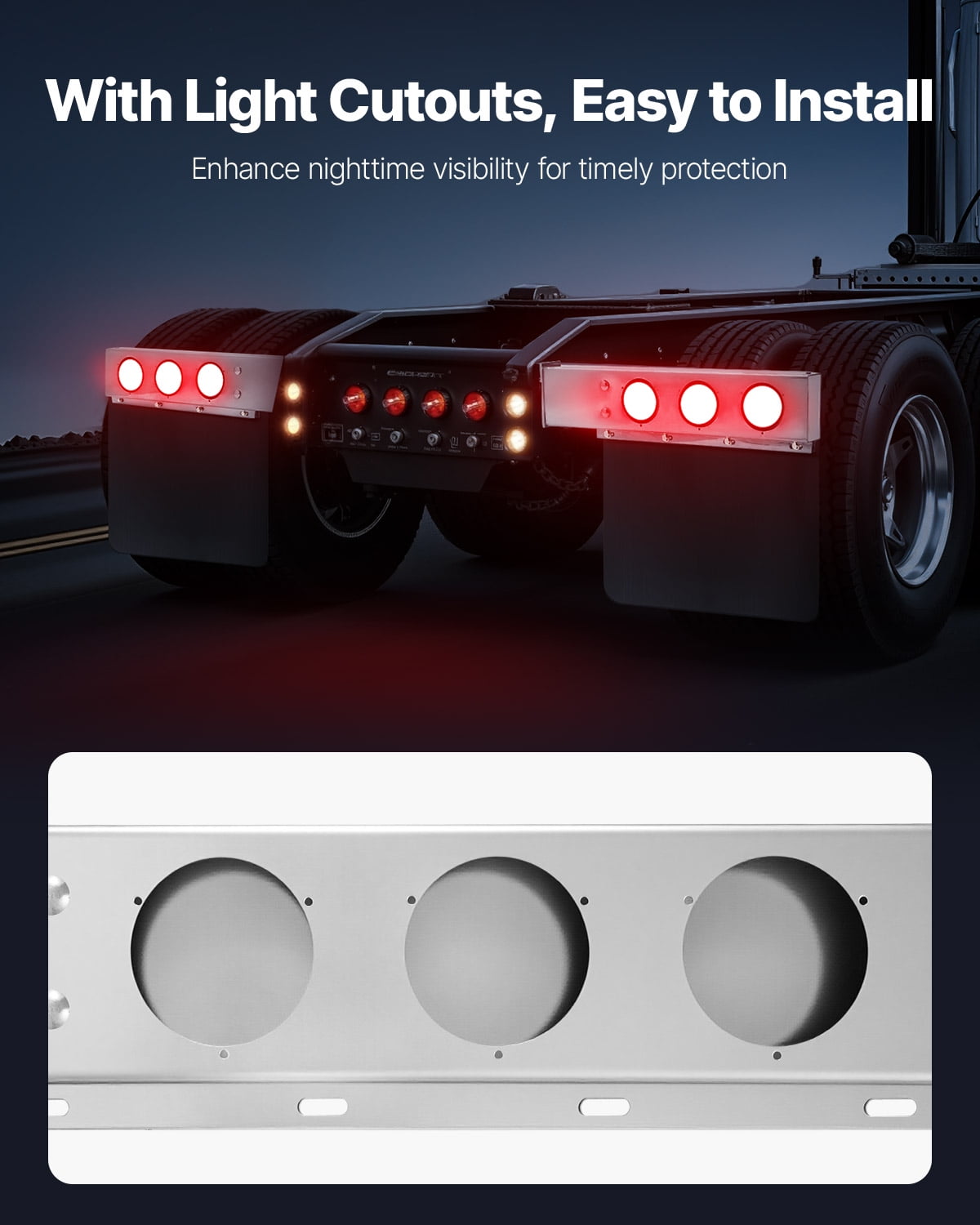 KFFKFF Stainless Steel Mud Flap Hangers with Light Cutouts, 2-1/2" Bolt Spacing, Spring-Loaded Design for Semi Trucks, Durable Mudflap Hanger Set, 1 Pair, Silver
