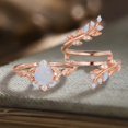 thumbnail image 3 of Pear Shaped Opal Engagement Ring Set in 14K Rose Gold Vermeil – Nature Inspired Diamond Leaf Bridal Wedding Band for Wife, 3 of 4