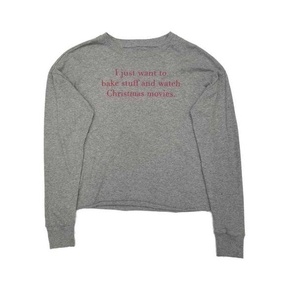 Womens Long Gray Baking & Christmas Movies Holiday T-Shirt Small