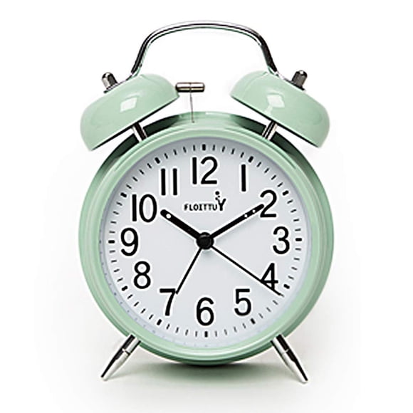 FLOITTUY {Alarma fuerte para personas que duermen profundamente) Reloj despertador de doble campana de 4 pulgadas con retroiluminación para dormitorio y decoración del hogar (verde)