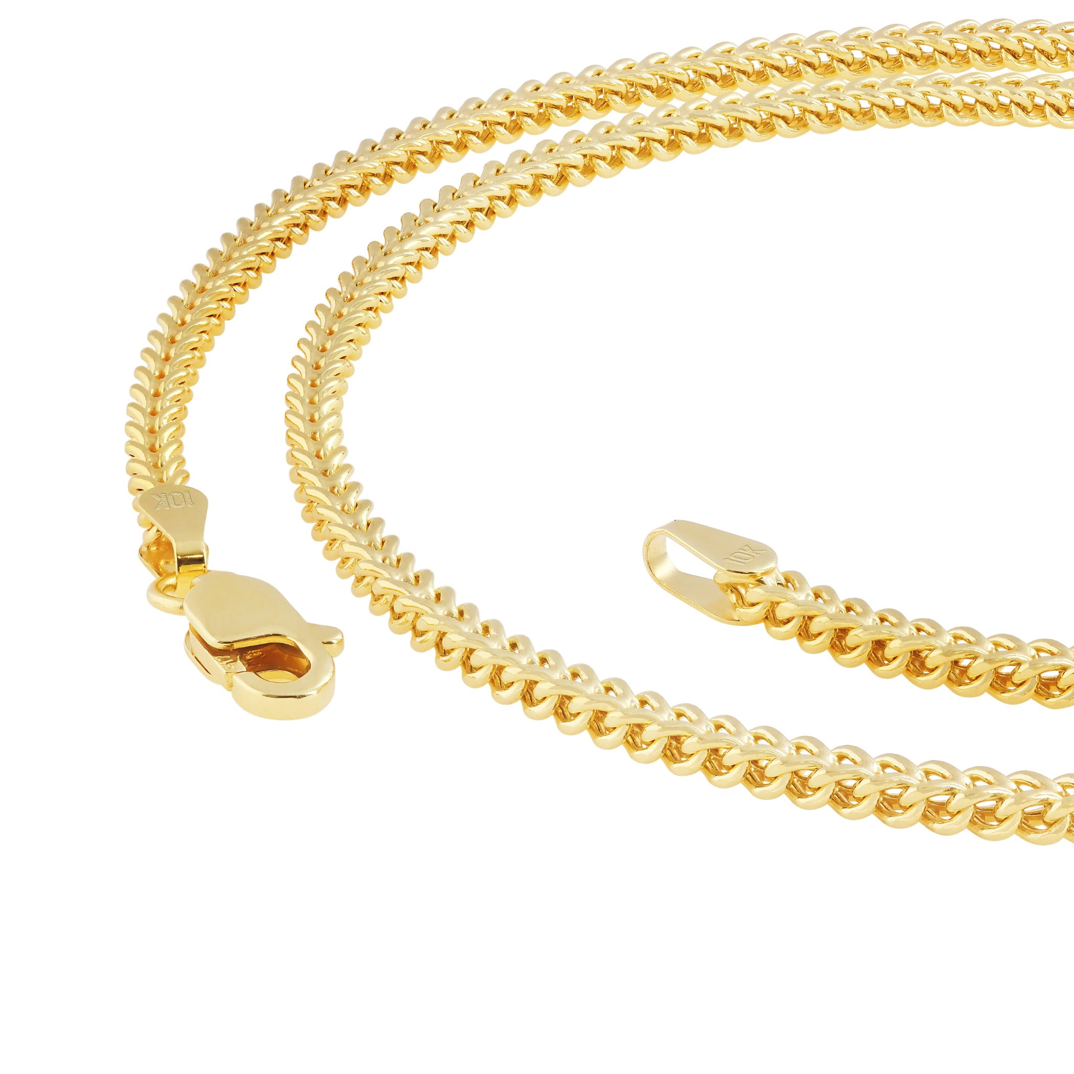 Nuragold 10k Real Yellow Gold Franco Square 2.5mm Box Chain Wheat Chain Necklace (16"-30") Italian Jewelry for Men & Women
