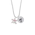 thumbnail image 2 of Delight Jewelry Silvertone Skull and Crossbones with Pink Crystals Silvertone Script Initial Disc - F - Charm Necklace, 20"+3", 2 of 4