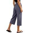 thumbnail image 4 of Linen Capris for Women Wide Leg Petite Pull On Pants with Drawstring Elastic Waist Casual Cropped Pants Dark Gray L, 4 of 6