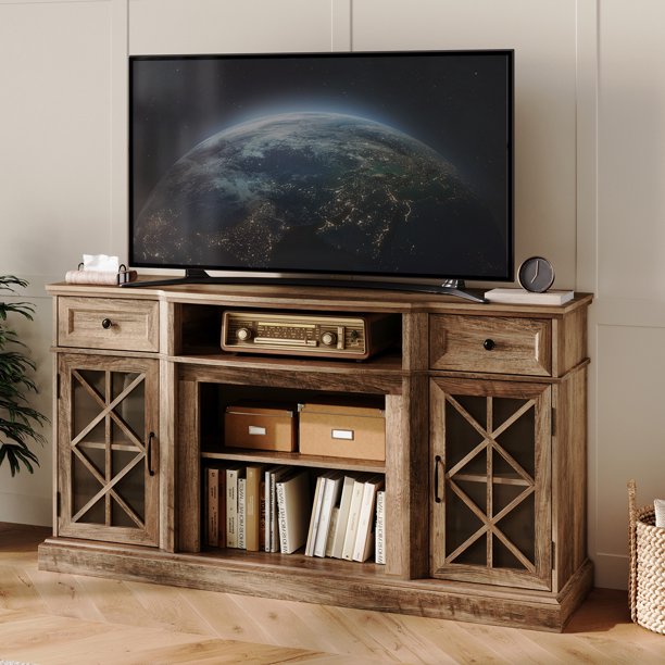 LINSY HOME Modern Farmhouse TV Stand for TVs up to 70",Brown