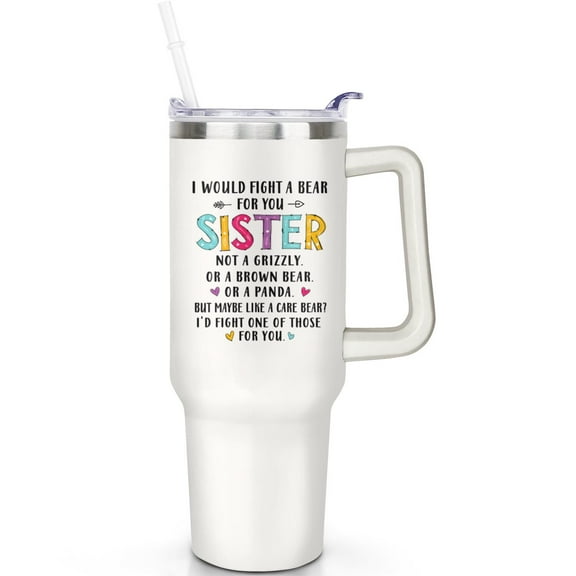 1pc sisters 40oz Tumbler with Straw & Handle - Insulated Stainless Steel Cup | Holiday Gift for Man Women (Christmas, Valentine's, Birthday)