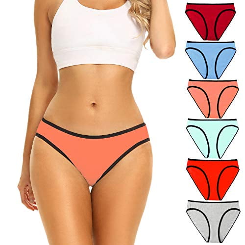 POKARLA Women's Hi-Cut Bikini Panties Soft Stretch Cotton Underwear Hipster Ladies Briefs 6-Pack Regular & Plus Size 