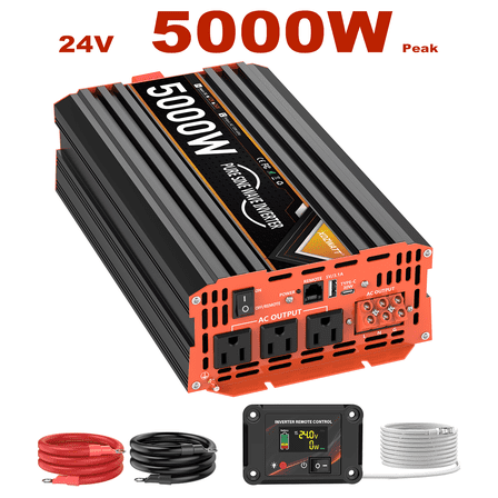 5000W Pure Sine Wave Inverter, 12V DC to 110V AC Car Power Converter, 3 AC Outlets   2 USB Charging Ports, LCD Display, with Remote Control, Suitable for Vehicles, RVs, Camping and Home Backup Power