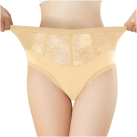 Panties for Women Clearance Women s Solid Color High Waisted Bikini Lace Ice Silk Underwear M