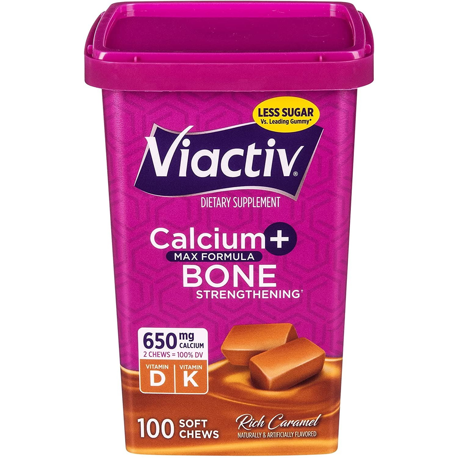 Viactiv Max Formula Calcium +Vitamin D3 Supplement for Bone Health, Rich Caramel and Milk Chocolate, 100 Soft Chews Each