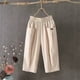thumbnail image 5 of Pantalones palazzo anchos de algodón para mujer, cintura alta, cordón, pantalones holgados informales con bolsillos, 5 of 5