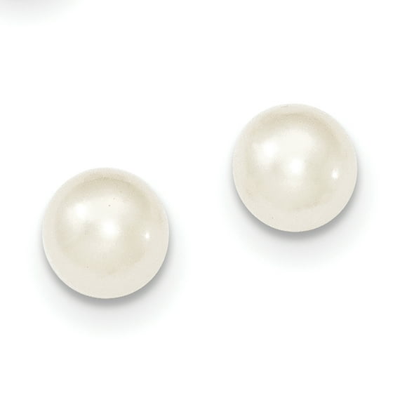 Boucles d'Oreilles en Argent Sterling 7-8mm Blanches avec Bouton de Culture FW Pearl QE7685