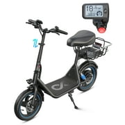 GYROOR 600W Electric Scooter with Seat for Adult 280lbs,14 inch Commuter Electric Scooter with Bigger Seat - up to 25 Miles 18.6MPH Rear Basket,