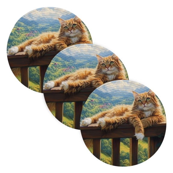 BZSMCE Mats for Pots,Pans Place Lazy Brown Cat Simple Style Pattern Pot Mats