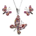 thumbnail image 1 of Juego de aretes y cadena ZVEZDA Con Dije Con Forma de Mariposa Plata Mexicana Ley .925 Rosa ZJU-FIG-MARIP-B, 1 of 5