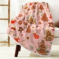 thumbnail image 4 of Pink Christmas Gingerbread Man Throw Blanket, Winter Cute Star Snowflakes Candy Cane Throws Blankets, Xmas Soft Lightweight Holiday Blanket for Couch Sofa Bed Chair Living Rooms Decor 40X50IN, 4 of 6