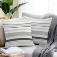 thumbnail image 2 of Outdoor Waterproof Throw Pillow Covers Set of 2 Beige Grey Stripes Decorative Pillowcases Square Outdoor Pillows Cushion Case 18x18 Inch Simple Geometric Striped Patio Pillows for Couch Sofa Bed, 2 of 9