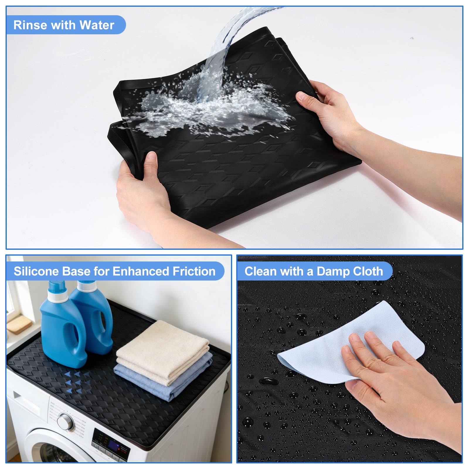 Uxcell 2Pcs Washer and Dryer Top Protector Mat (23.6" x 23.6") - Non-Slip Heat-Resistant Leak-Proof Washable, Silicone Washing Machine Top Cover Pad for Home/Kitchen/Laundry Room, Black