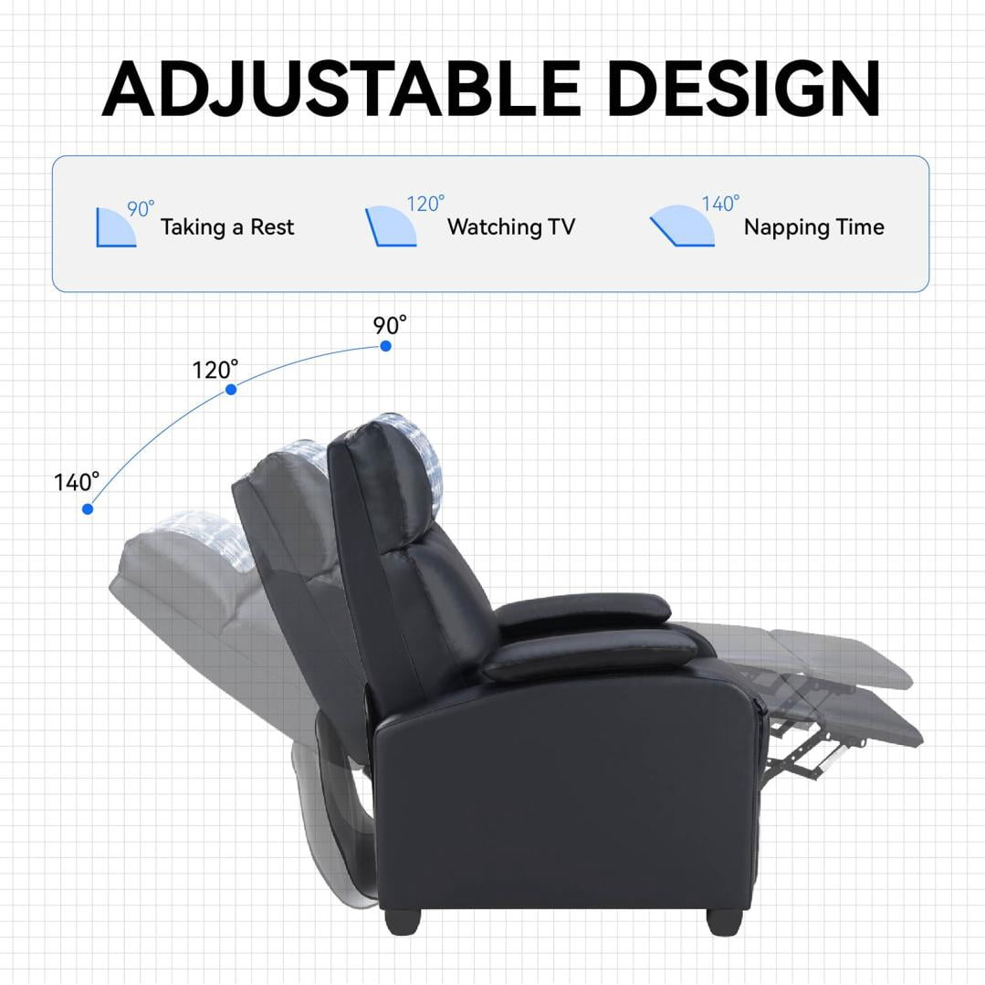 Recliner Chair Manual Reclining Sofa Comfortable Arms Back Support Living Room Home Theater Lounger Black With Cup Holder(Black)