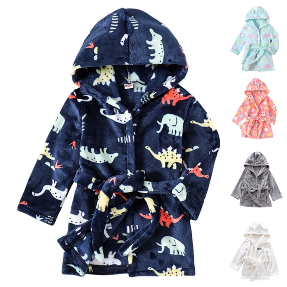 Bixock Unisex Toddler Robe for Girls Boys Hooded Robe Kids Fleece Bathrobe Children Loungewear Long Sleeve Geometric Print Flannel Home Outfit for Infant Ages Fall Winter Sleepwear