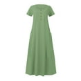 thumbnail image 5 of Up to 65% off!New Summer Plus Size Dresses for Womens 2024 Fashion Solid Color Short Sleeved Cotton Linen Dress Long Skirt, 5 of 5