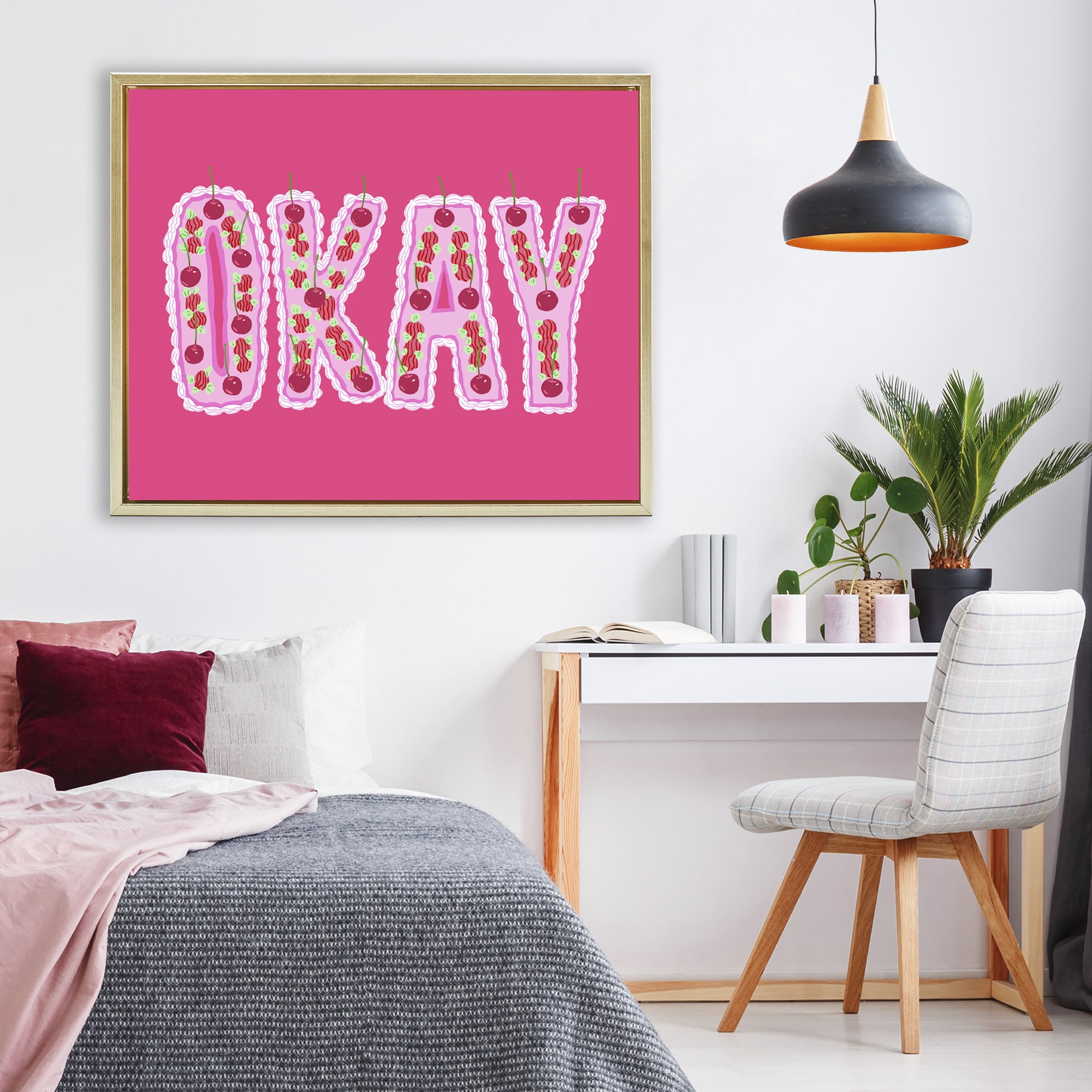 Stupell Industries Okay Cherry Cake Gold Framed Floater Canvas Wall Art, design by Ziwei Li