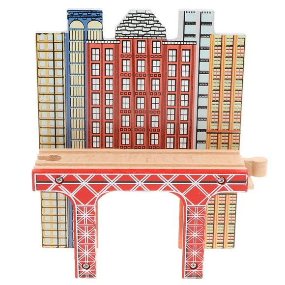 Juego de accesorios para vías de tren de madera, bloques de construcción para montar en casa, juguete para niños