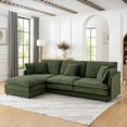 thumbnail image 6 of Modern Simple Towel Fabric L-Shaped 4-Seater Sofa with Ottoman, Green, 6 of 11