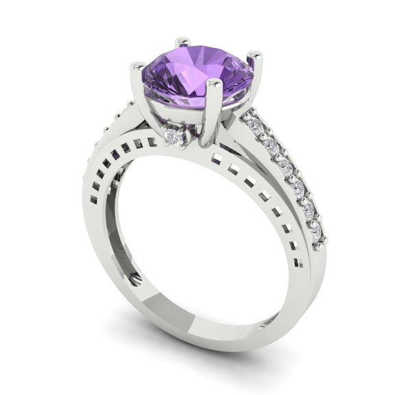 2.21ct round cut alexandrite 18k white gold Bridal Wedding Engagement Promise Anniversary Ring for Women size 3.75