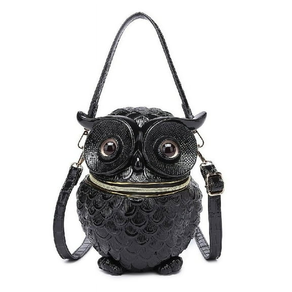 Necvior Artistic 3D Owl Embossed PU Handbag Women's Black Shoulder Bag Punk Crossbody Purse for Daily Shopping