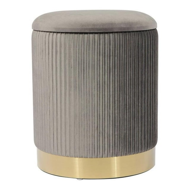 TOV Furniture Zoe 14.2"H Transitional Velvet Storage Ottoman in Gray