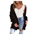 thumbnail image 2 of ICHUANYI Clearance Ladies Fashion Color Cardigan Long Sleeve Pocket Sweater Jacket(Black, L) ICHUANYI WER2023081202691, 2 of 6
