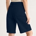 thumbnail image 6 of Cagogo Women's Straight Leg Bermuda Shorts Mid Rise Pockets Solid Casual Summer Regular Fit Cropped Pants Lounge Beach Travel Trousers, Navy S, 6 of 7