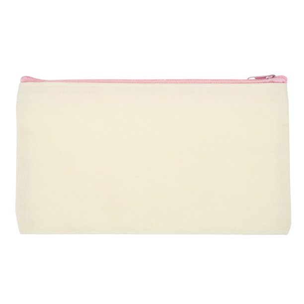 Estuche de Lápiz de Lona Uxcell, Bolsa de Maquillaje de 8.3x4.7 Pulgadas con Cremallera, Beige/Rosa