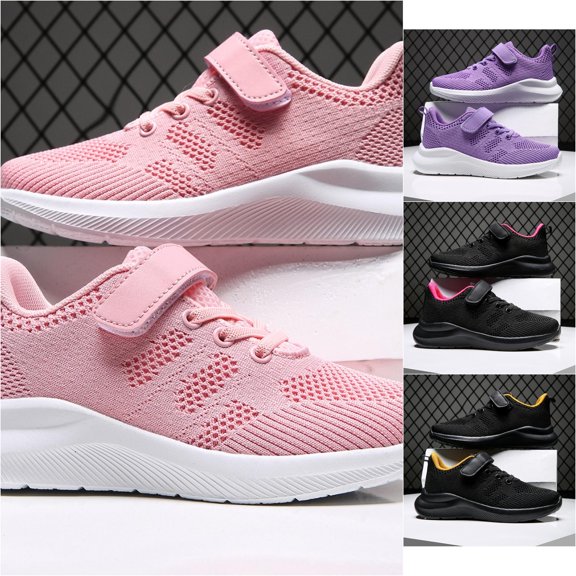 VOUZZA Boys Breathable Mesh Athletic Sneakers, Adjustable Hook and Loop Strap Lightweight Running Shoes, Casual Student Tennis Sports Footwear for Kids