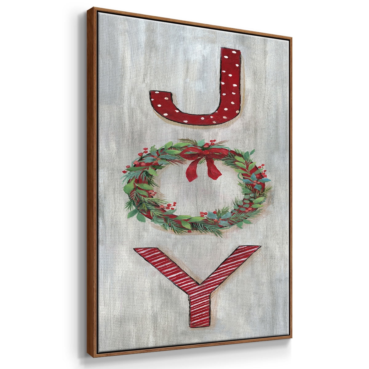 Joy - Framed Gallery Wrapped Holiday Canvas - 25 x 37 - Rosewood Frame