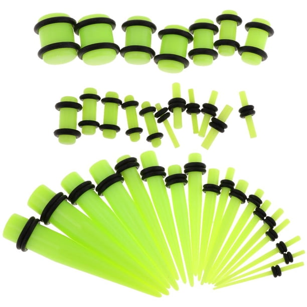 de estiramiento de calibre de oído de 36 piezas, conos acrílicos + tapones Verde cro Zulema Ear Gauges Stretching Kit