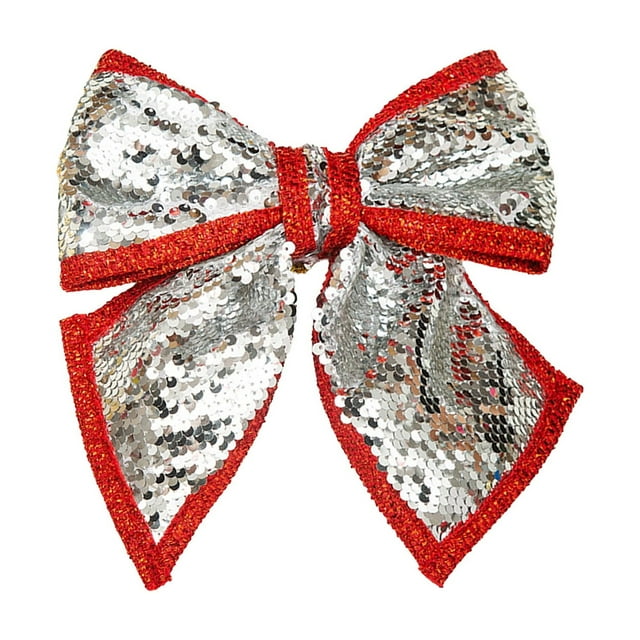 Silver Christmas Sequined Bow Glitter Decoration With Hand Sewn Sequins And Safe Materials For Christmas Tree And Gift Wrapping 0.17Lb