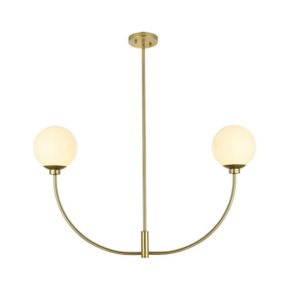 Living District Nyomi 21" 2-Light Metal/Glass Chandelier in Brass/White
