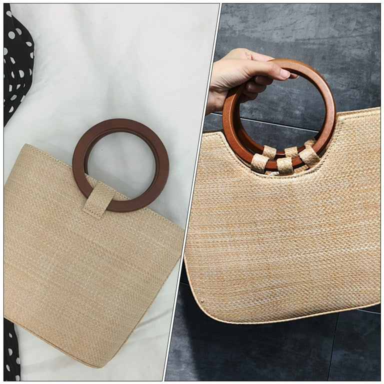 2 Pcs Wooden Ring Handle Circle Handbag Handbags Tote Purse Crochet Accessories