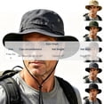 thumbnail image 3 of Bpyeka Men's Vintage Tactical Wide Brim Boonie Hat, Foldable Adjustable Chin Strap Outdoor Hiking Fishing Sun Bucket Hat Free Size, Army Green, 3 of 5