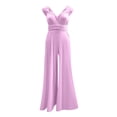 thumbnail image 6 of QUYUON Elegant Jumpsuits for Women Dressy Wedding Guest Ladies Rompers and Jumpsuits Casual Loose Wide Leg Jumpsuits Sleeveless V Neck Evening Party Formal Jumpsuits Back Lace up Style J165, Purple L, 6 of 9