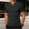 thumbnail image 2 of KLHDSF Collared Muscle Polo Shirts for Men Slim Fit V Neck Short Sleeve Ribbed Knit, Stretch, Textured, Athletic, Dress Shirt, Lightweight, Fitted Tee Black L, 2 of 7
