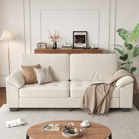 Towallmark 90in-Modern Oversized Loveseat, Beige Velvet Upholstered Loveseat with Soft Spacious Armrests, Washable Cushion Covers, Comfy 2 Seater Couch for Living Rooms, Bedroom, Apartments