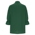 thumbnail image 5 of Lenpel Women's Cotton Linen Tops Ruffle 3/4 Sleeve V Neck Solid Color Collared Tunic Blouses Loose Casual Work Shirts(Army Green,X-Large), 5 of 6