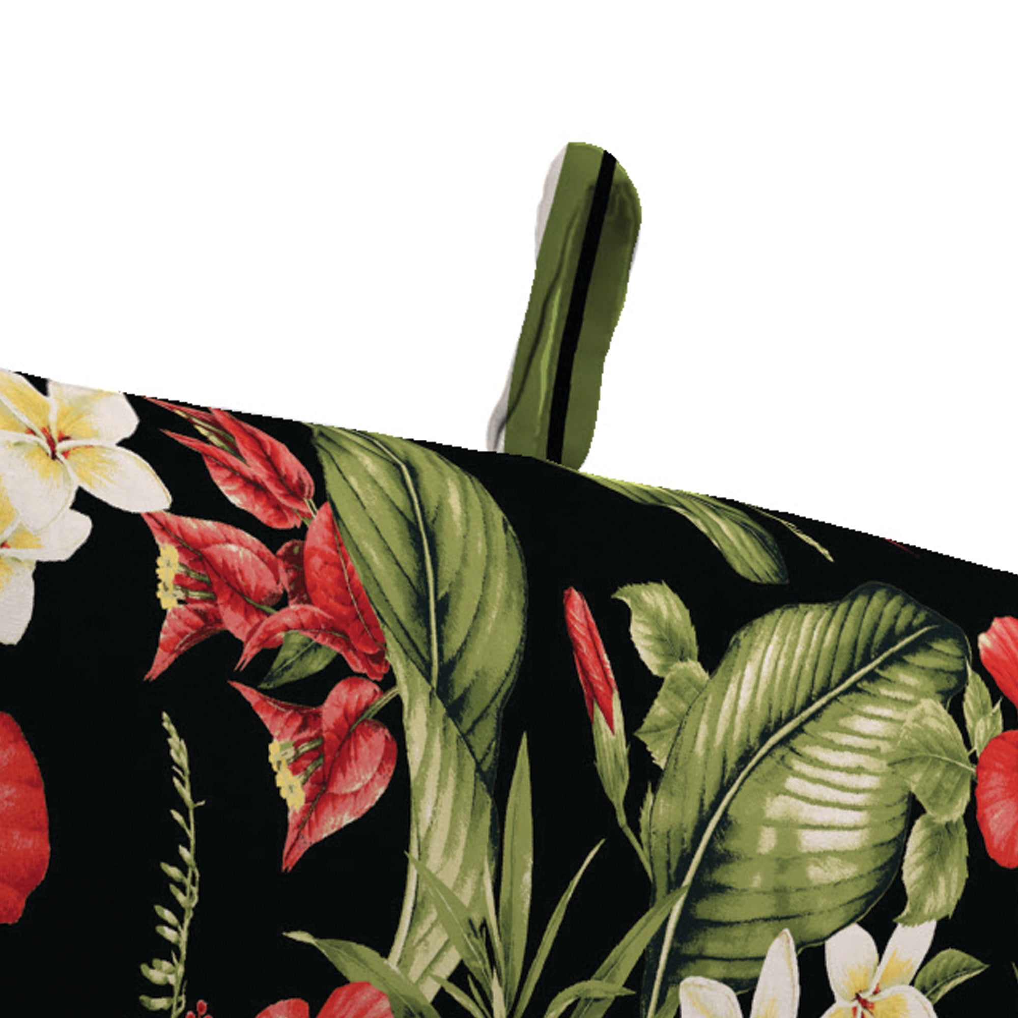 Jordan Manufacturing 44" x 22" Killian Rojo Multicolor Stripe and Capulet Rojo Black Floral Reversible Rectangular Outdoor Chair Cushion with Ties and Hanger Loop