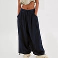 thumbnail image 4 of Pantalones Holgados Informales de Algodón para Mujer, de Pierna , con Costuras de Cordón y Bolsillos. Azul Oscuro S, 4 of 9