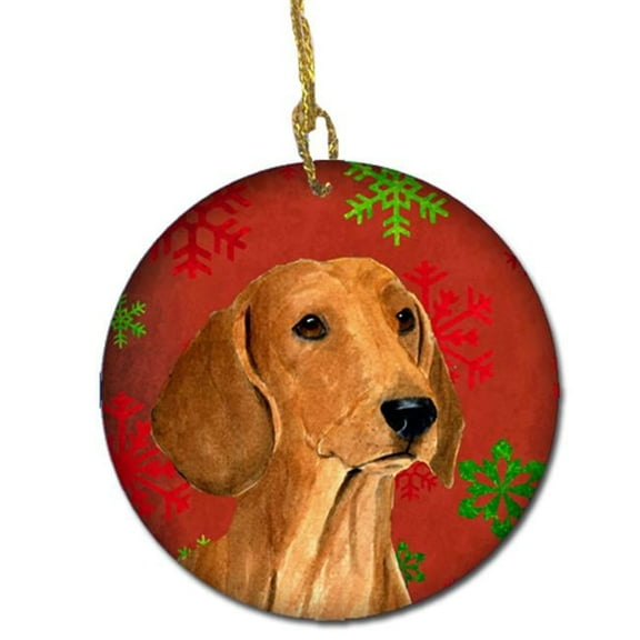 Dachshund Red Snowflakes Holiday Christmas Ceramic Ornament